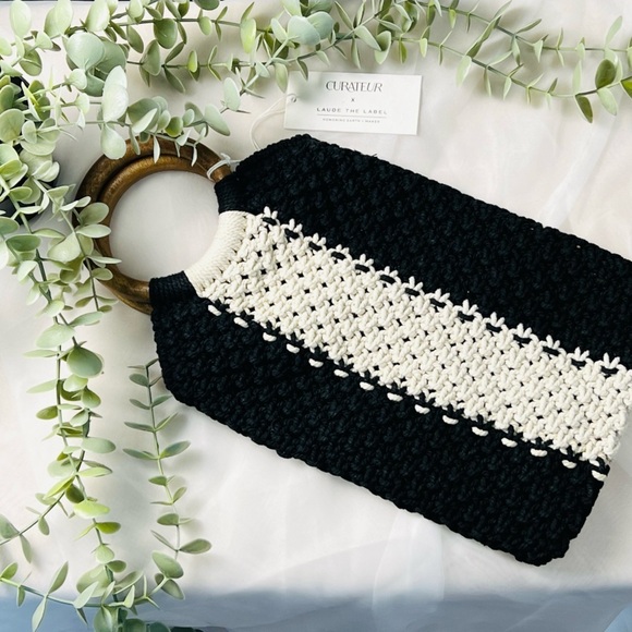 Laude The Label Handbags - Laude The Label Gabby Macrame Clutch Bag Black White Stripe  NWT
